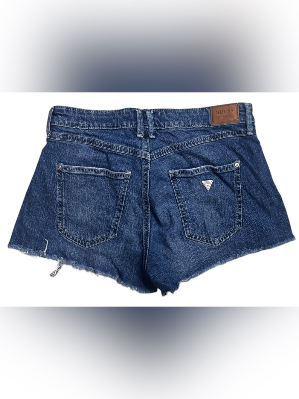 G GUESS Los Angeles Distressed Denim Cutoff Shorts Size 29 Blue Raw Hem Stretch